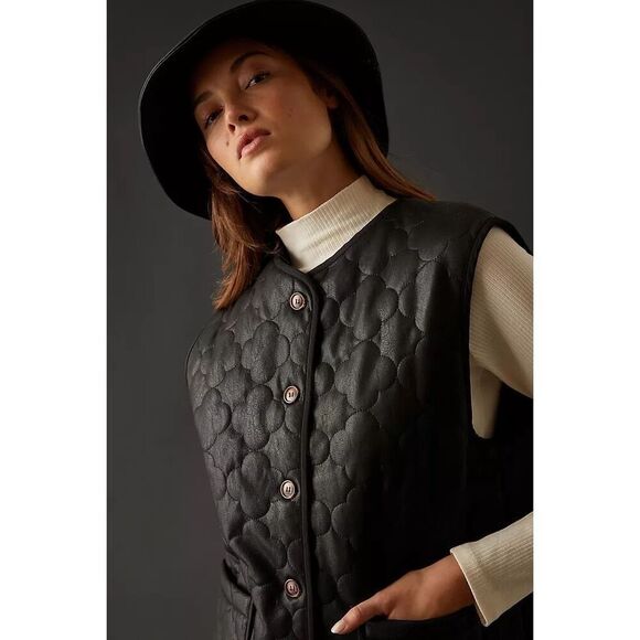 NWT Anthropologie FRNCH x Gisette Faux Leather Quilted Vest Size OS retail $150 - Picture 4 of 14
